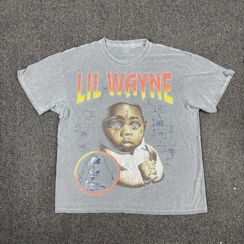 Lil Wayne T Shirt Baby Photo Rap Y2K Hip Hop Tee Faded Streetwear Size XL